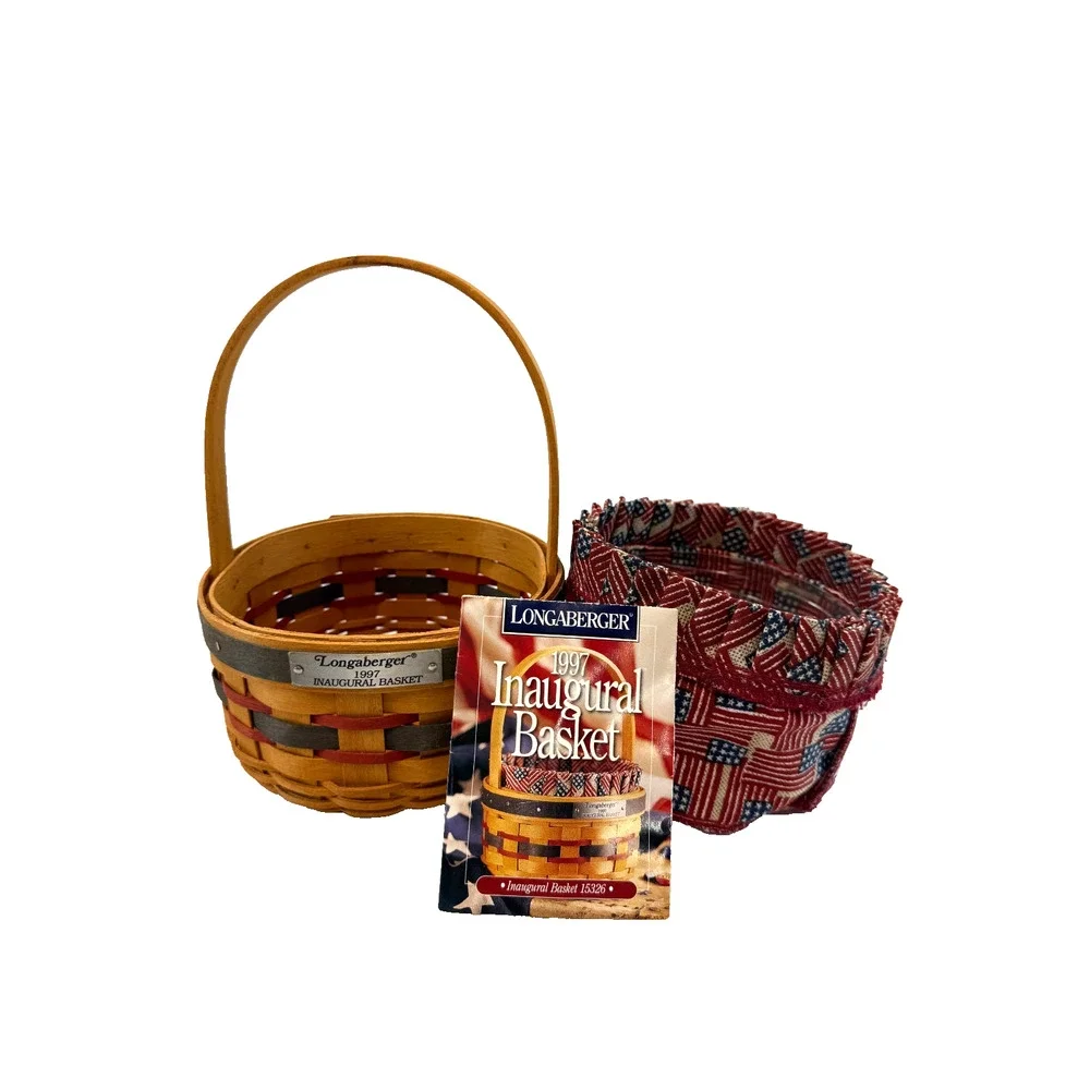 1997 Longaberger Inaugural Basket w/Flag Liner & Protector Vintage 5.5RD 3.25H